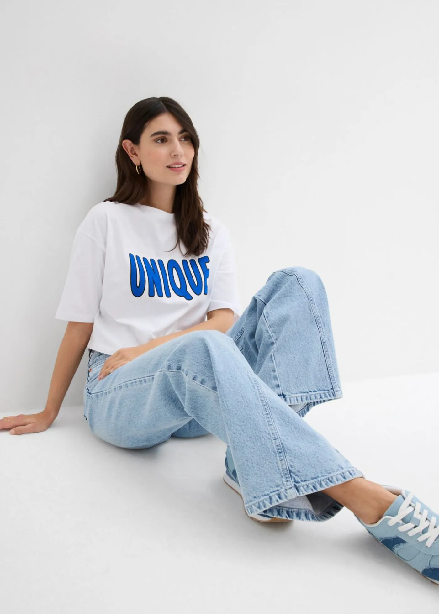 bonprix bonprix Vaqueros de pernera ancha, high waist, low stretch azul hielo denim usado Sale