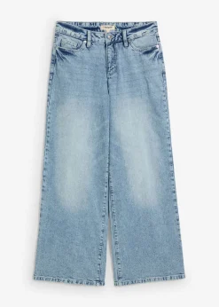 bonprix bonprix Vaqueros de pernera ancha, mid waist, largo completo y low stretch azul hielo denim usado Discount