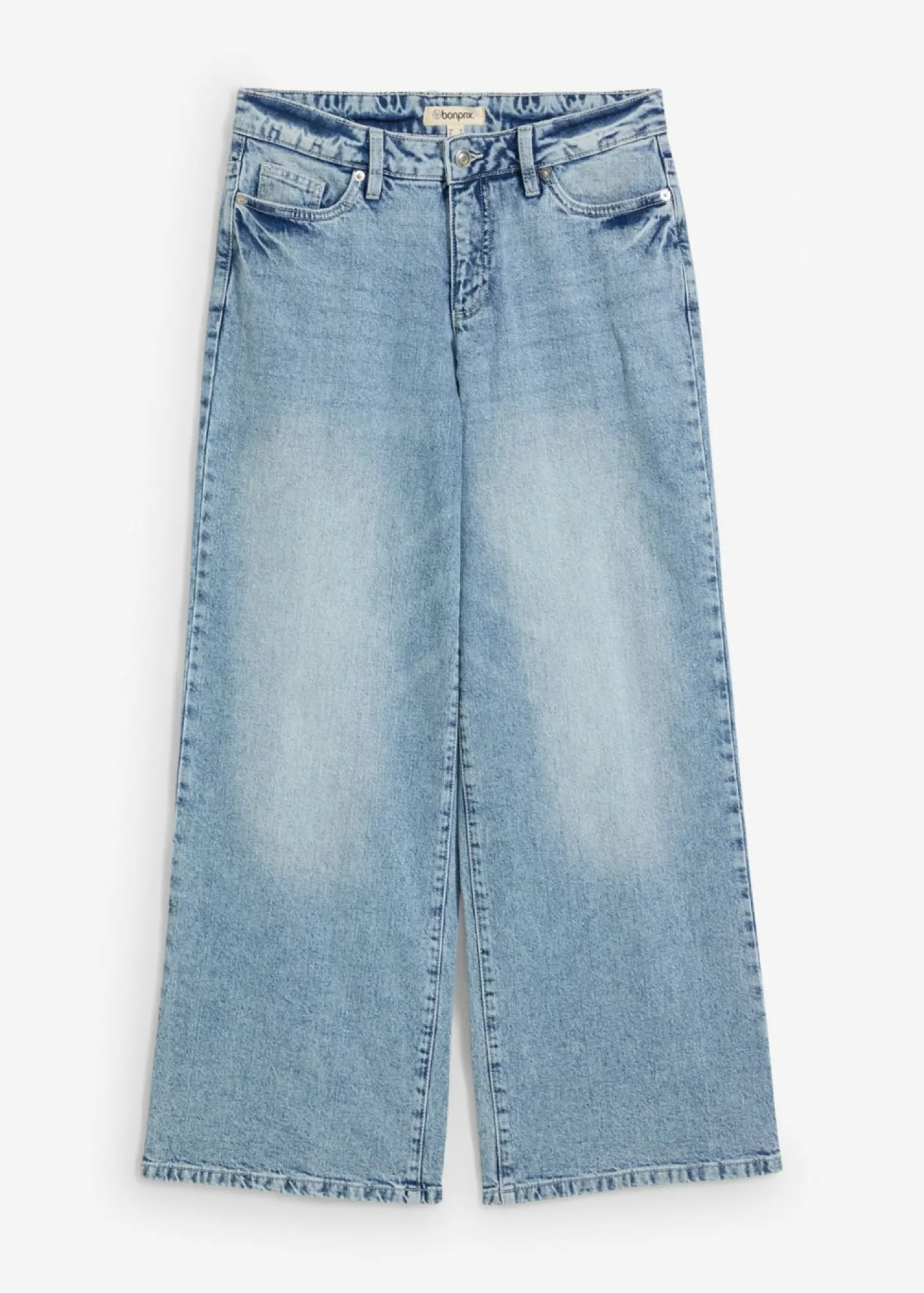 bonprix bonprix Vaqueros de pernera ancha, mid waist, largo completo y low stretch azul hielo denim usado Discount