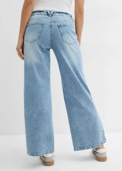 bonprix bonprix Vaqueros de pernera ancha, mid waist, largo completo y low stretch azul hielo denim usado Discount