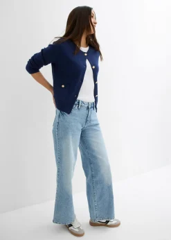 bonprix bonprix Vaqueros de pernera ancha, mid waist, largo completo y low stretch azul hielo denim usado Discount