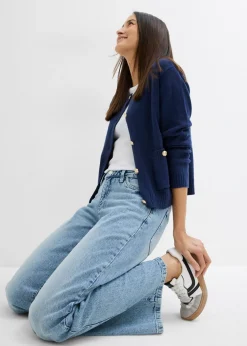 bonprix bonprix Vaqueros de pernera ancha, mid waist, largo completo y low stretch azul hielo denim usado Discount