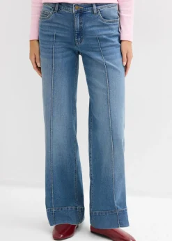 bonprix bonprix Vaqueros de pernera ancha, mid waist, largo completo azul medio denim Clearance