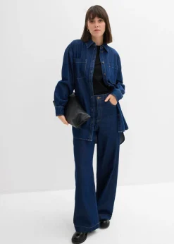 bonprix bonprix Vaqueros de pernera ancha, high waist Azul oscuro denim Clearance