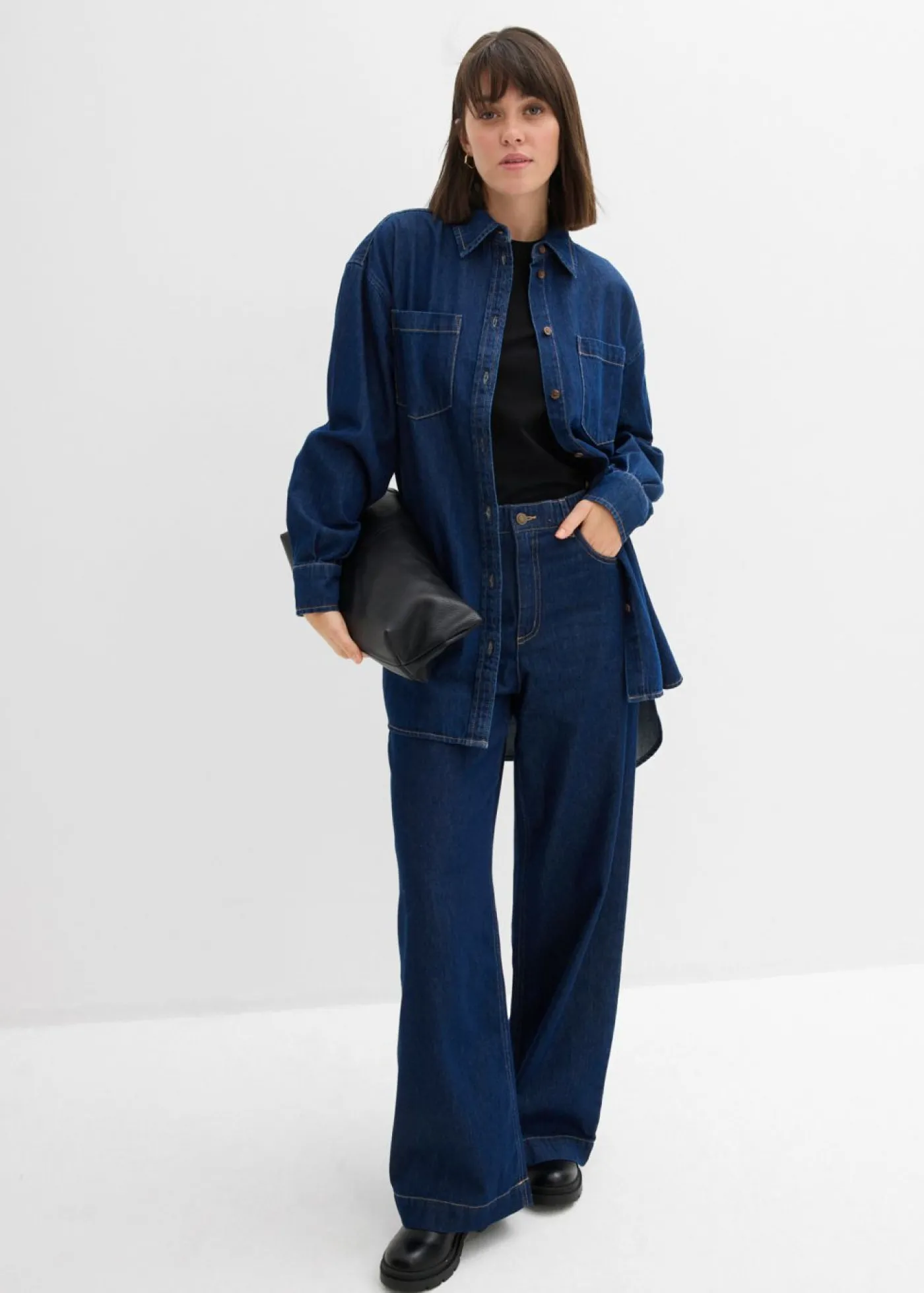 bonprix bonprix Vaqueros de pernera ancha, high waist Azul oscuro denim Clearance