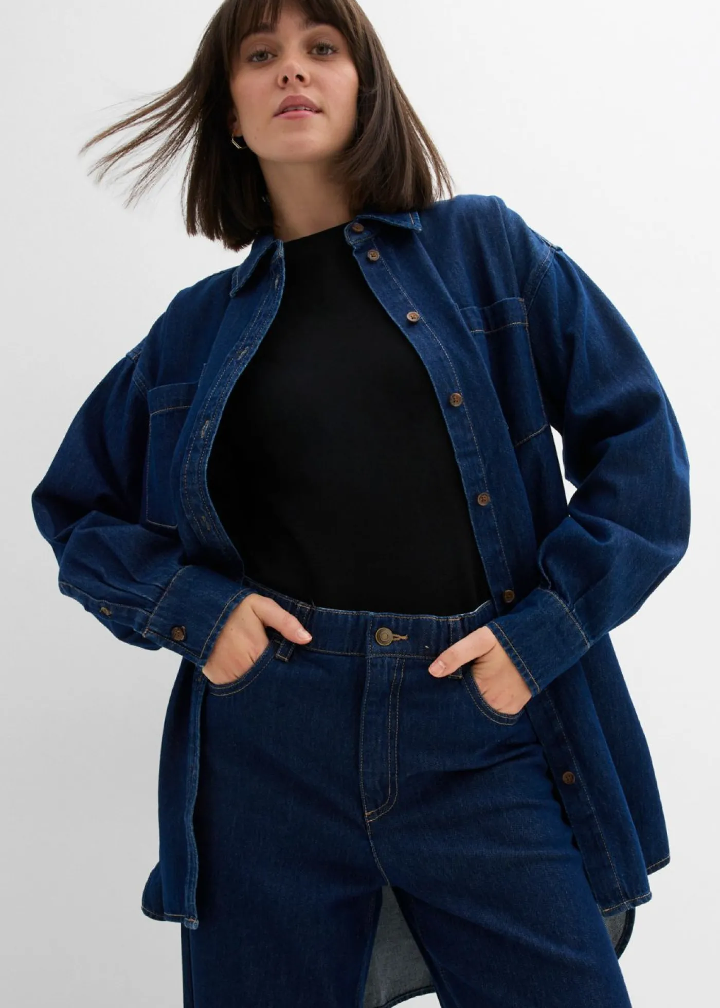 bonprix bonprix Vaqueros de pernera ancha, high waist Azul oscuro denim Clearance