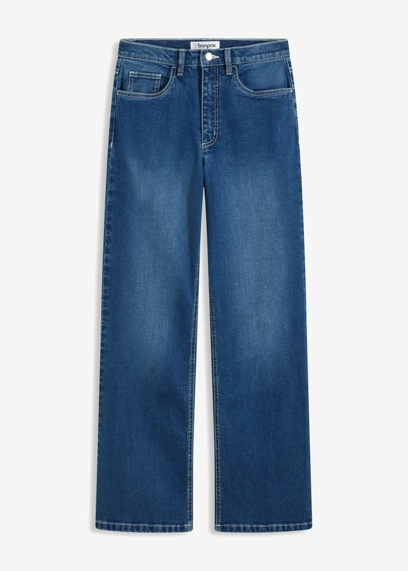 bonprix bonprix Vaqueros de pernera ancha con talle alto Denim medio desgastado