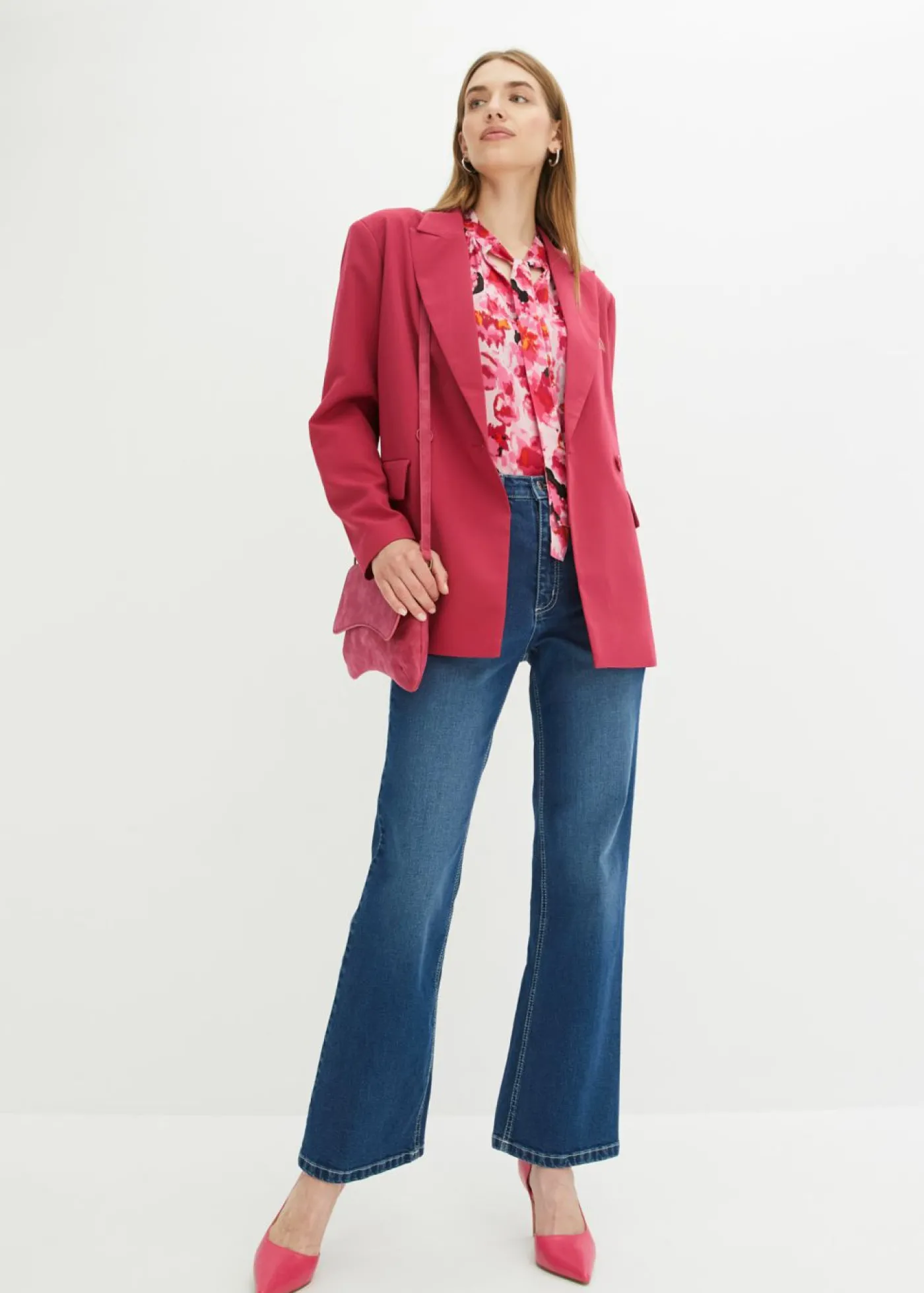 bonprix bonprix Vaqueros de pernera ancha con talle alto Denim medio desgastado