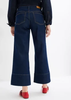 bonprix bonprix Vaqueros de pierna ancha, tiro medio y largo acortado Azul oscuro denim