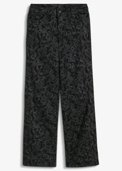 bonprix bonprix Vaqueros de pierna ancha y cintura media con estampado brillante denim negro Clearance