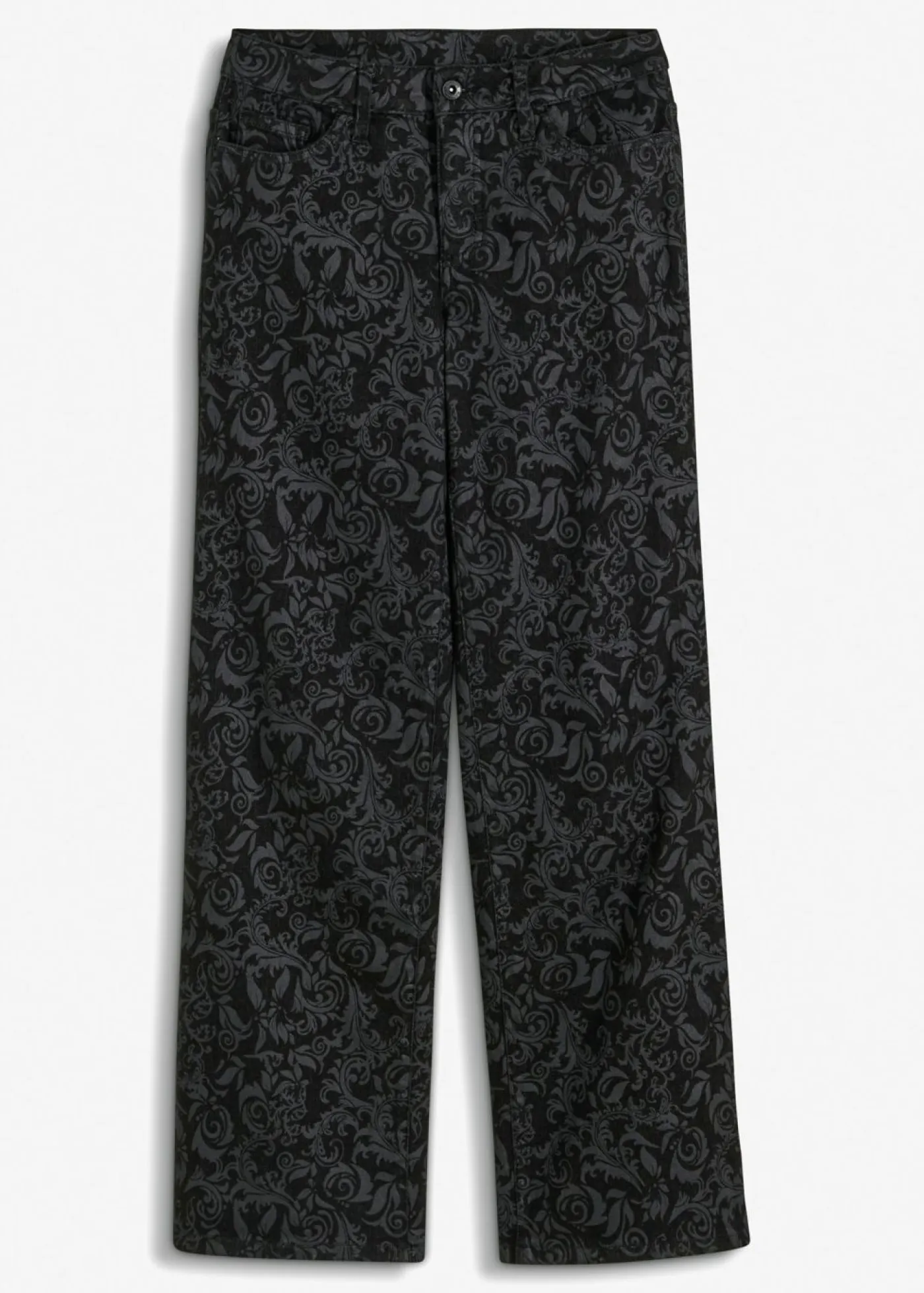 bonprix bonprix Vaqueros de pierna ancha y cintura media con estampado brillante denim negro Clearance