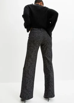 bonprix bonprix Vaqueros de pierna ancha y cintura media con estampado brillante denim negro Clearance