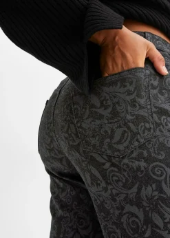 bonprix bonprix Vaqueros de pierna ancha y cintura media con estampado brillante denim negro Clearance
