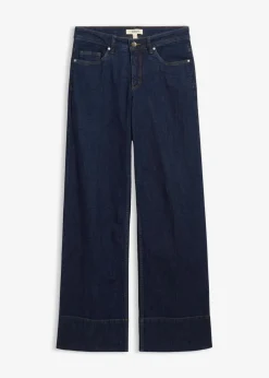 bonprix bonprix Vaqueros de talle medio de algodón orgánico con perneras anchas Azul oscuro denim Sale
