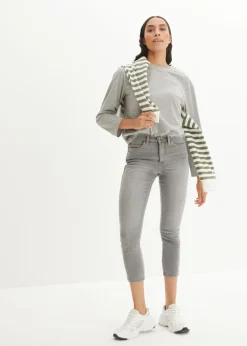 bonprix bonprix Vaqueros elásticos cómodos con largo capri y corte pitillo denim gris claro Discount