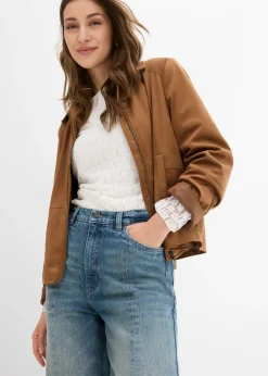 bonprix bonprix Vaqueros elásticos con corte holgado, talle alto y diseño recto azul claro denim usado New