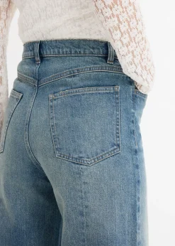 bonprix bonprix Vaqueros elásticos con corte holgado, talle alto y diseño recto azul claro denim usado New