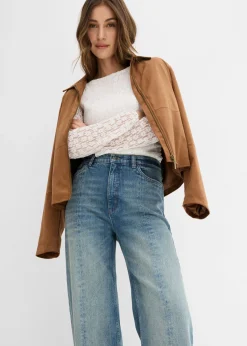 bonprix bonprix Vaqueros elásticos con corte holgado, talle alto y diseño recto azul claro denim usado New