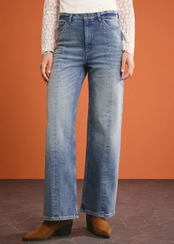 bonprix bonprix Vaqueros elásticos con corte holgado, talle alto y diseño recto azul claro denim usado New