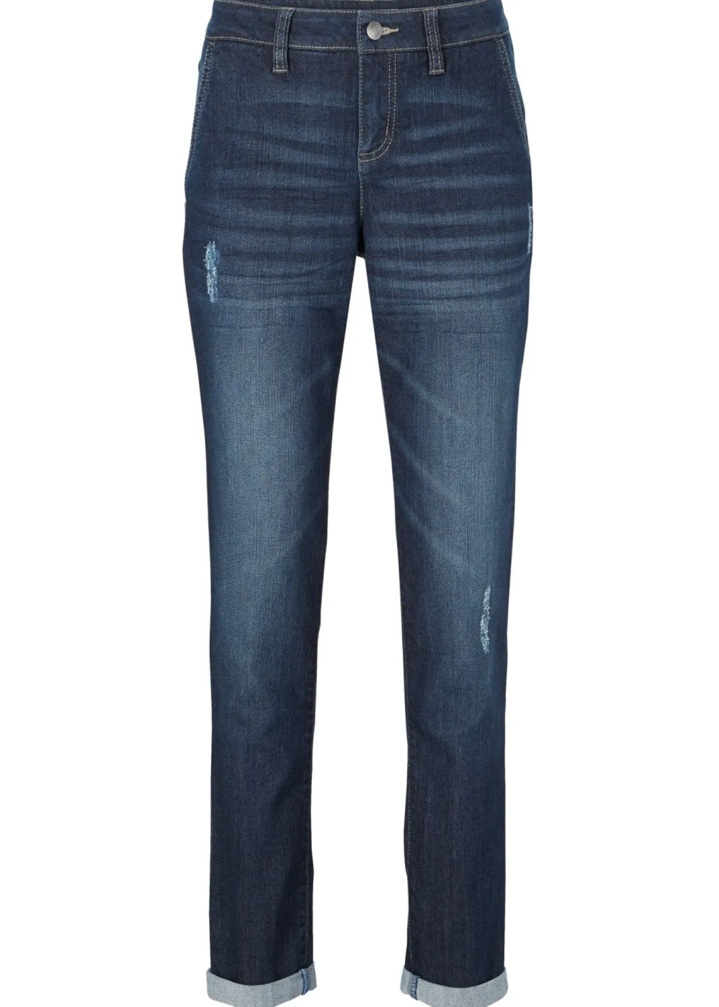 bonprix bonprix Vaqueros elásticos con corte boyfriend y talle medio Azul marino desgastado Online
