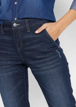 bonprix bonprix Vaqueros elásticos con corte boyfriend y talle medio Azul marino desgastado Online