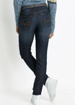 bonprix bonprix Vaqueros elásticos con corte mom y talle medio Azul marino desgastado New