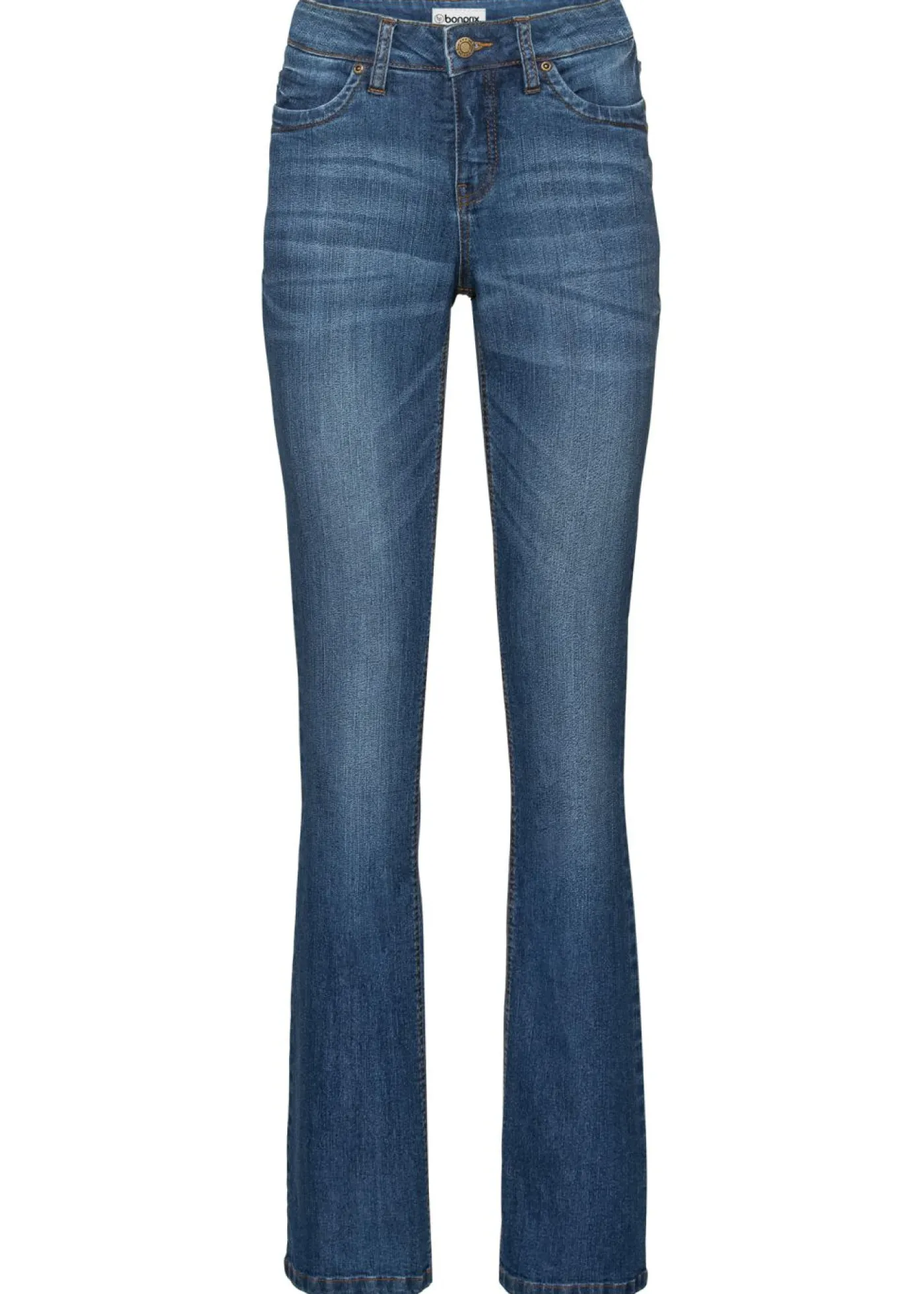 bonprix bonprix Vaqueros elásticos con corte bootcut y talle medio Azul desgastado Outlet