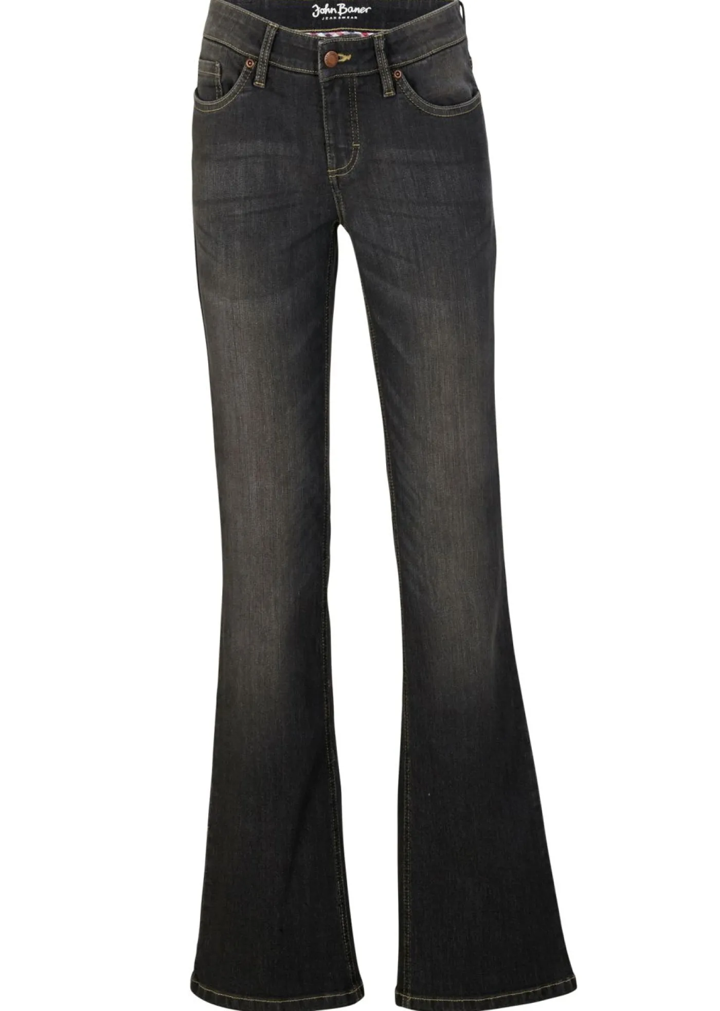 bonprix bonprix Vaqueros elásticos con corte bootcut y talle medio negro denim usado Clearance