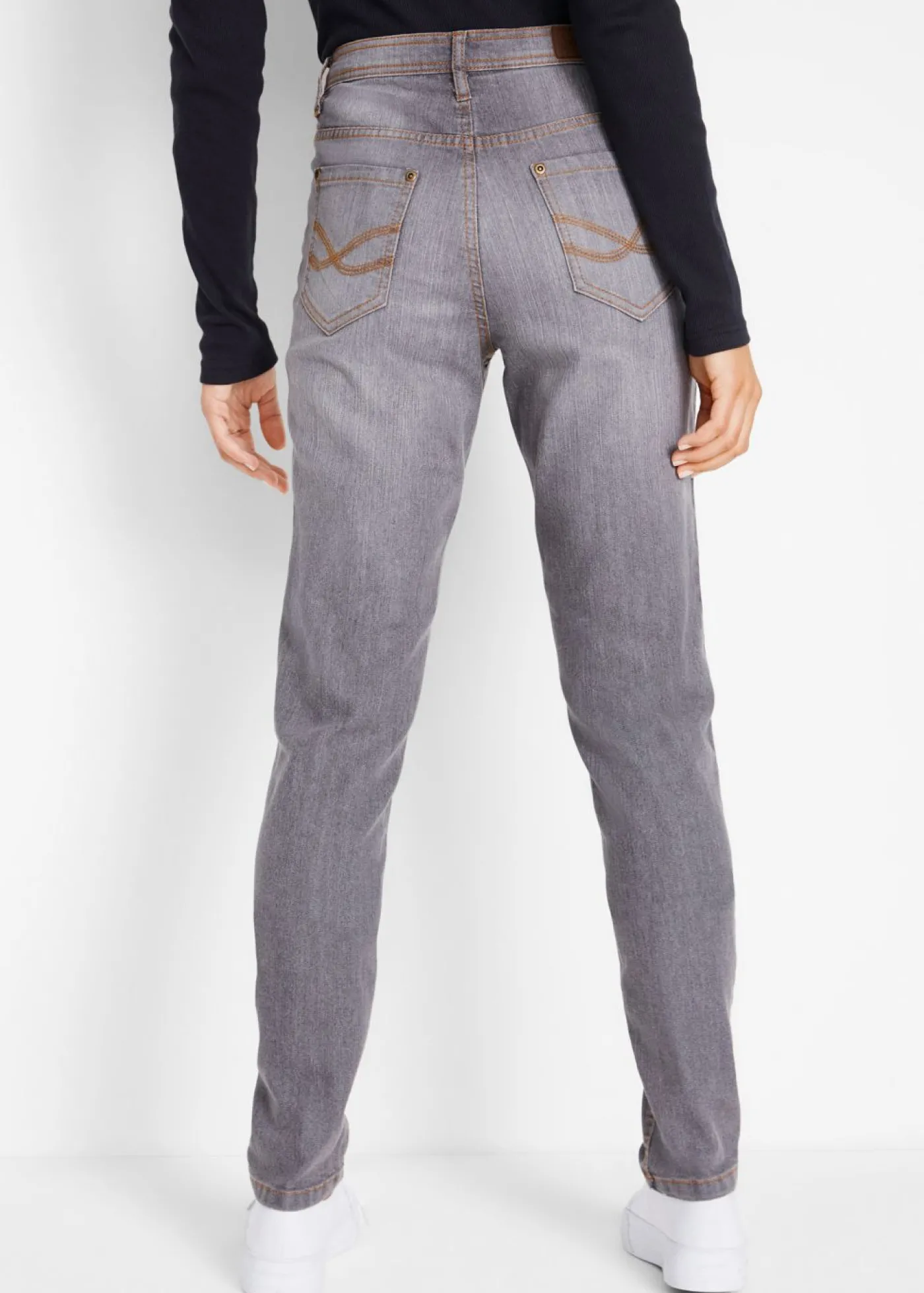 bonprix bonprix Vaqueros elásticos con corte mom y talle medio Denim gris usado Outlet