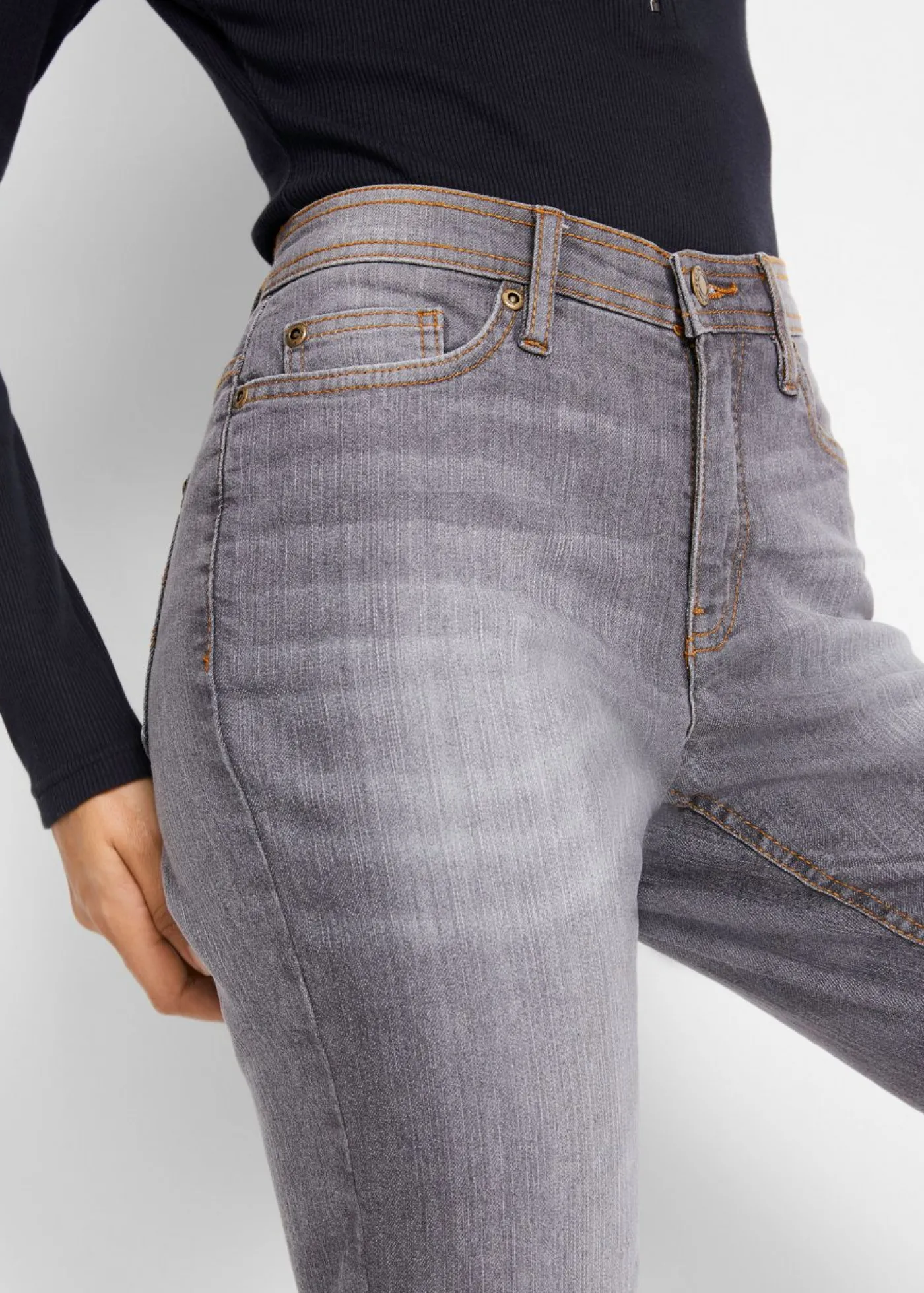 bonprix bonprix Vaqueros elásticos con corte mom y talle medio Denim gris usado Outlet