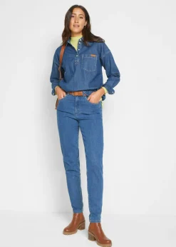 bonprix bonprix Vaqueros elásticos de cintura alta y corte mom Azul piedra usado Outlet