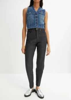 bonprix bonprix Vaqueros elásticos de cintura alta y corte mom Denim negro desgastado New