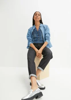 bonprix bonprix Vaqueros elásticos de cintura alta y corte mom Denim negro desgastado New