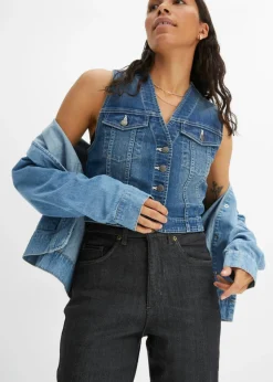 bonprix bonprix Vaqueros elásticos de cintura alta y corte mom Denim negro desgastado New