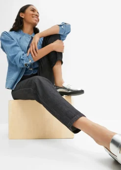 bonprix bonprix Vaqueros elásticos de cintura alta y corte mom Denim negro desgastado New
