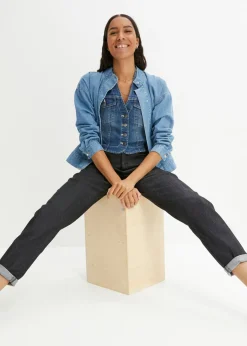 bonprix bonprix Vaqueros elásticos de cintura alta y corte mom Denim negro desgastado New