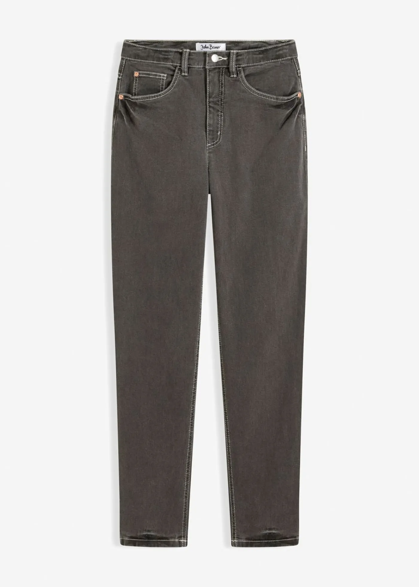 bonprix bonprix Vaqueros elásticos de cintura alta y corte mom Denim gris oscuro desgastado Clearance