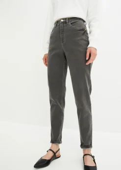 bonprix bonprix Vaqueros elásticos de cintura alta y corte mom Denim gris oscuro desgastado Clearance