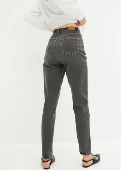 bonprix bonprix Vaqueros elásticos de cintura alta y corte mom Denim gris oscuro desgastado Clearance