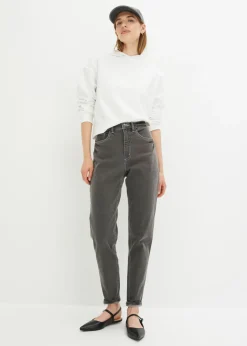 bonprix bonprix Vaqueros elásticos de cintura alta y corte mom Denim gris oscuro desgastado Clearance