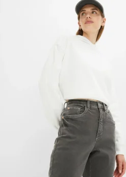 bonprix bonprix Vaqueros elásticos de cintura alta y corte mom Denim gris oscuro desgastado Clearance