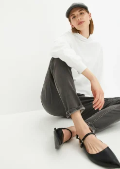 bonprix bonprix Vaqueros elásticos de cintura alta y corte mom Denim gris oscuro desgastado Clearance