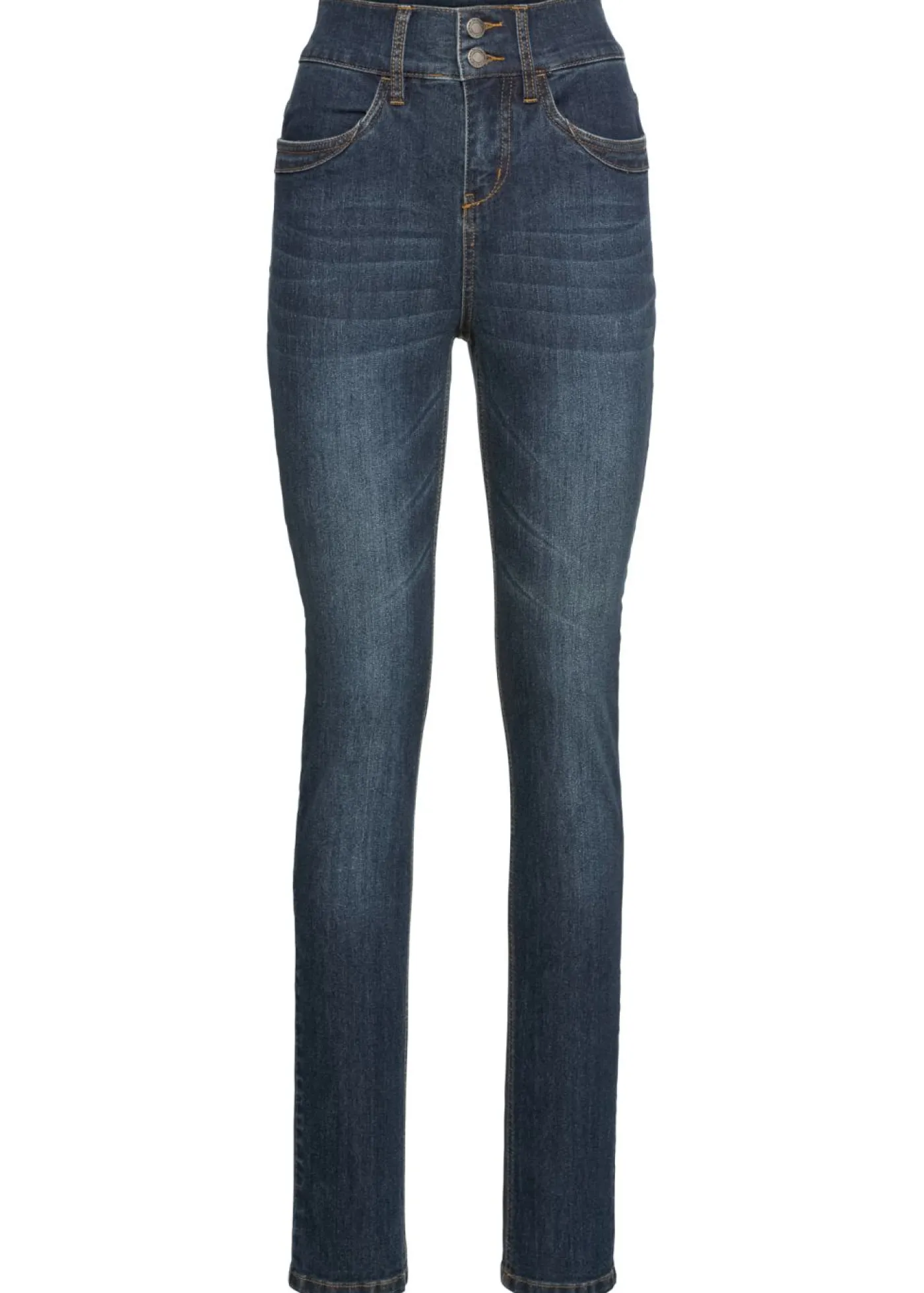 bonprix bonprix Vaqueros elásticos de corte slim y talle alto Denim oscuro desgastado New