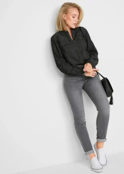 bonprix bonprix Vaqueros elásticos de corte slim y talle alto denim gris desgastado New