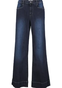 bonprix bonprix Vaqueros elásticos de pernera ancha y cintura media Denim oscuro desgastado Sale