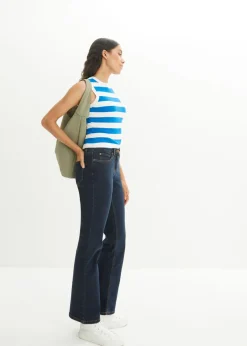 bonprix bonprix Vaqueros elásticos de talle alto con corte bootcut Azul marino Sale