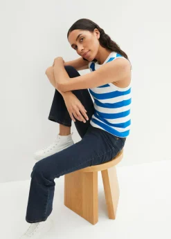 bonprix bonprix Vaqueros elásticos de talle alto con corte bootcut Azul marino Sale