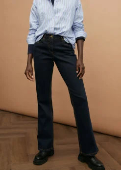 bonprix bonprix Vaqueros elásticos de talle alto con corte bootcut Azul marino Sale