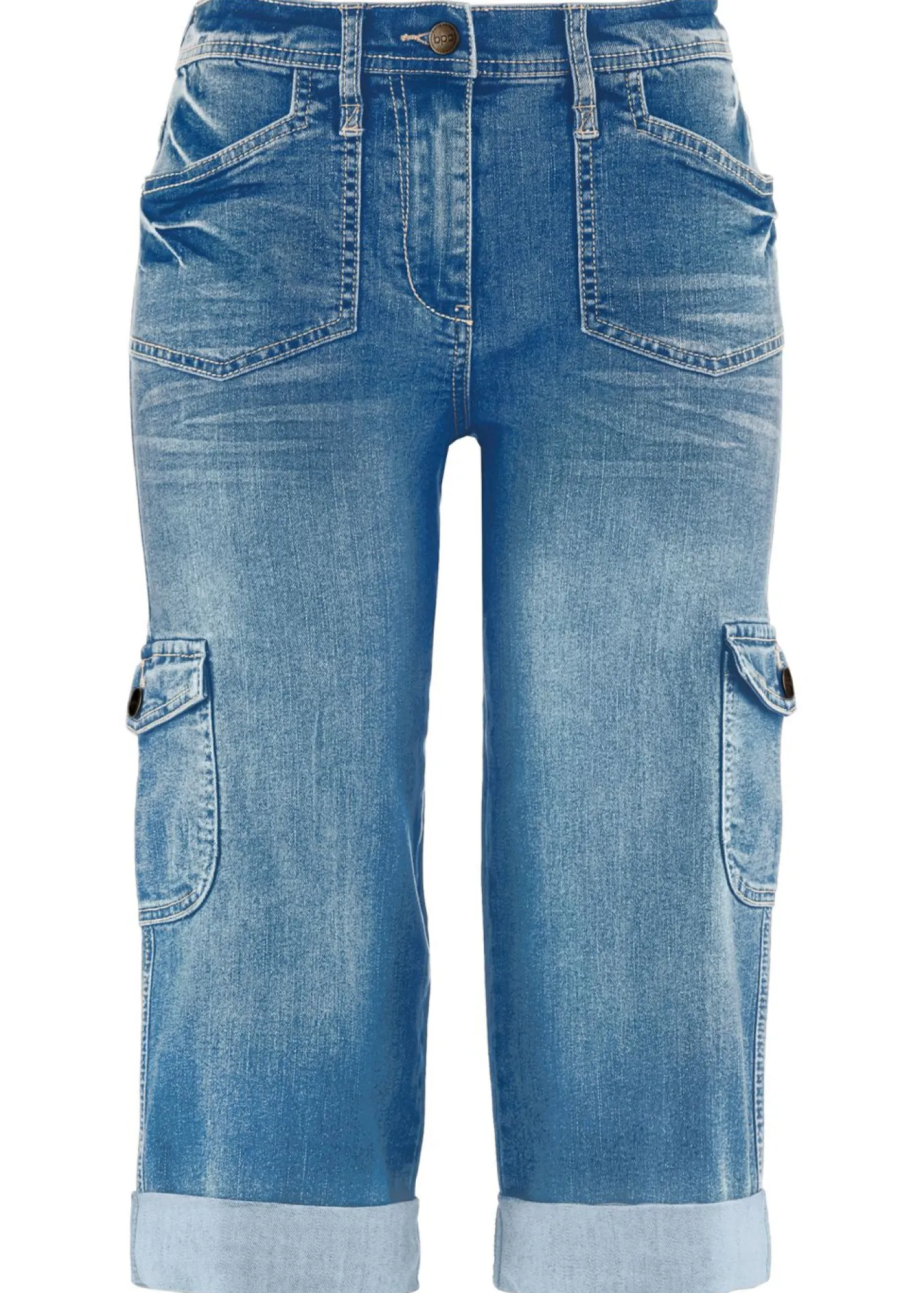 bonprix bonprix Vaqueros elásticos de talle medio y corte cargo Azul claro blanqueado Clearance