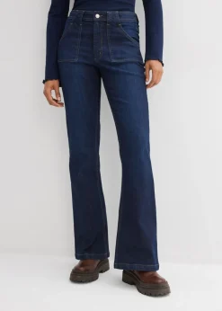 bonprix bonprix Vaqueros flared, high waist de algodón orgánico azul oscuro denim usado Discount